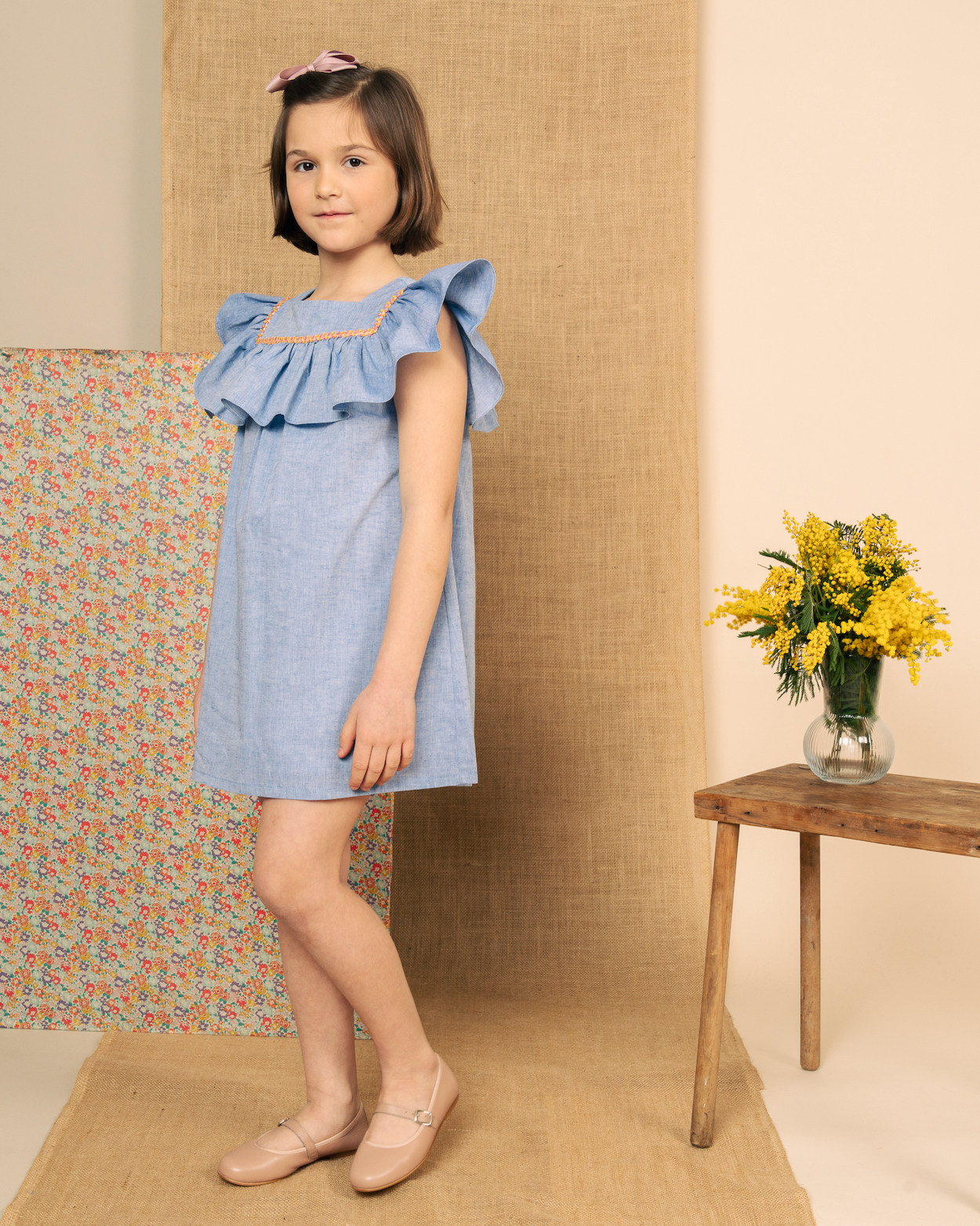 英国amaia春夏女童童装宝宝短袖无袖蓝色轻薄连衣裙