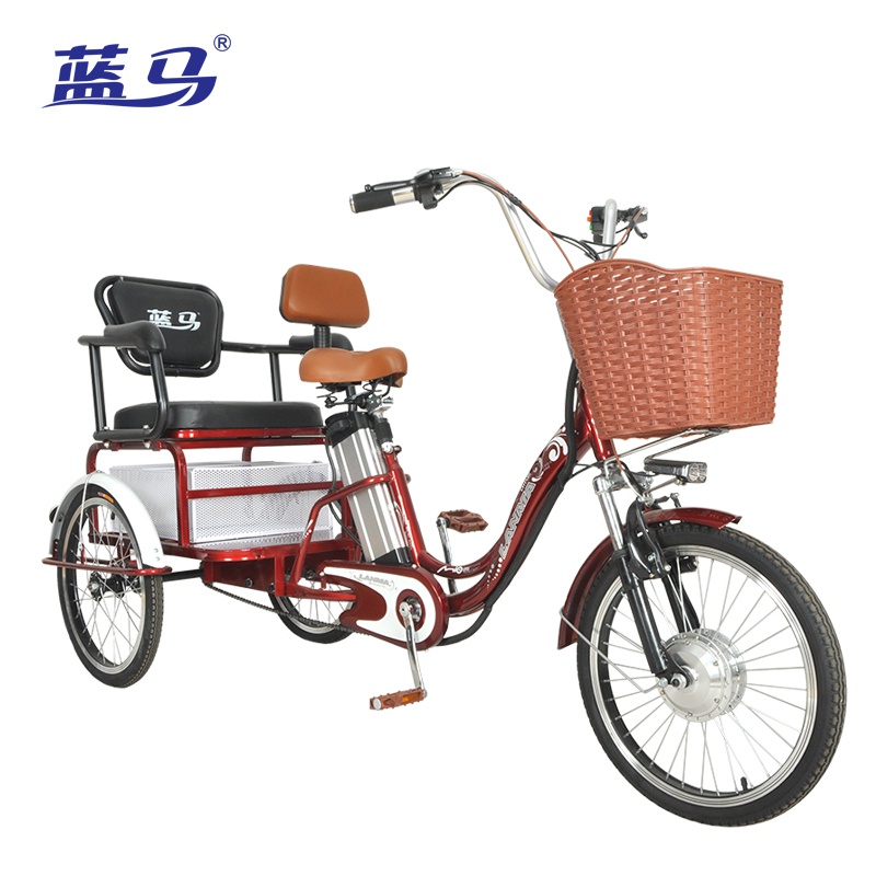 蓝马电动三轮车脚踏老人代步双人座椅观光车家老年代步车