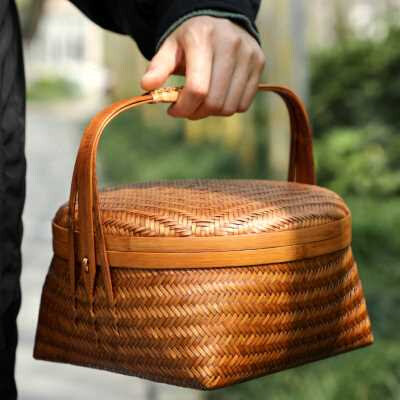 收纳水果篮子竹篮储物竹筐茶具手工用带家用竹编