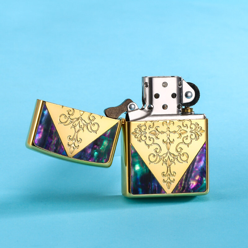 zippo打火机美国原装日版镜面镀金金贝壳机古典阿拉伯zippo