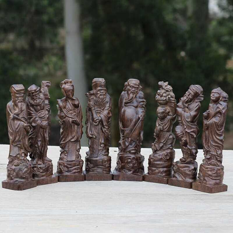 天然沉香香木木雕八仙过海摆件整套8尊木质家居usb保暖坐垫