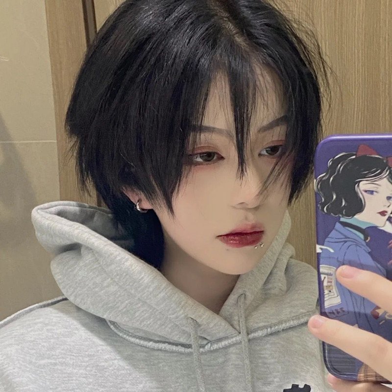 狼尾鱼头头套通用男女自然逼真假发日系帅气日常整顶假发