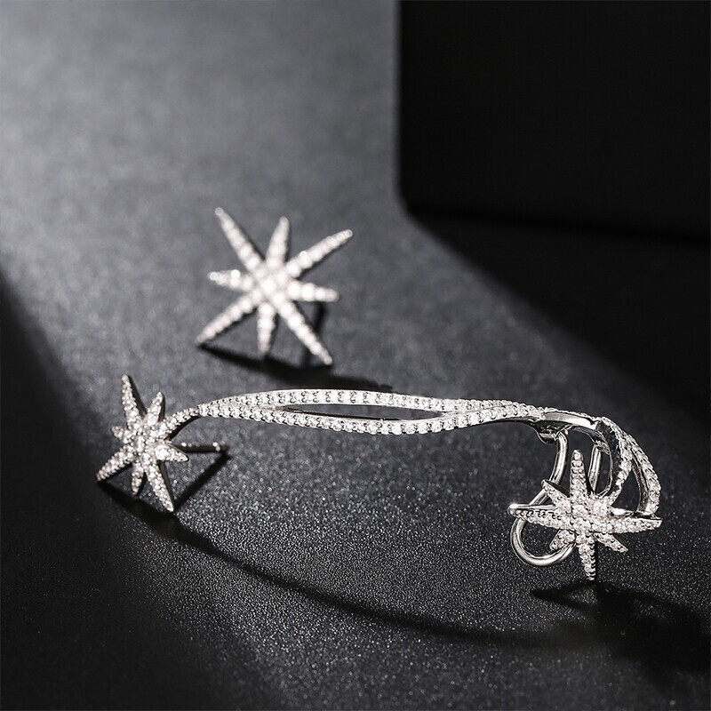 apmmonaco六芒星耳钉不对称星星耳环个性简约耳夹耳环