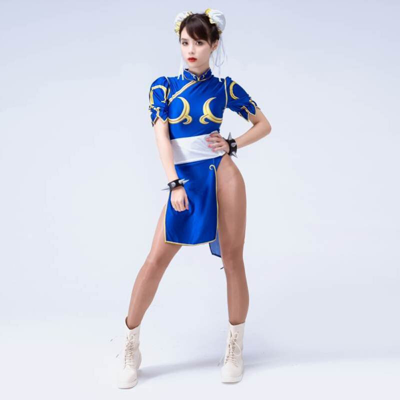 套装阿叔特皮连体街头霸王cosplay春丽裙装4件cosplay女装
