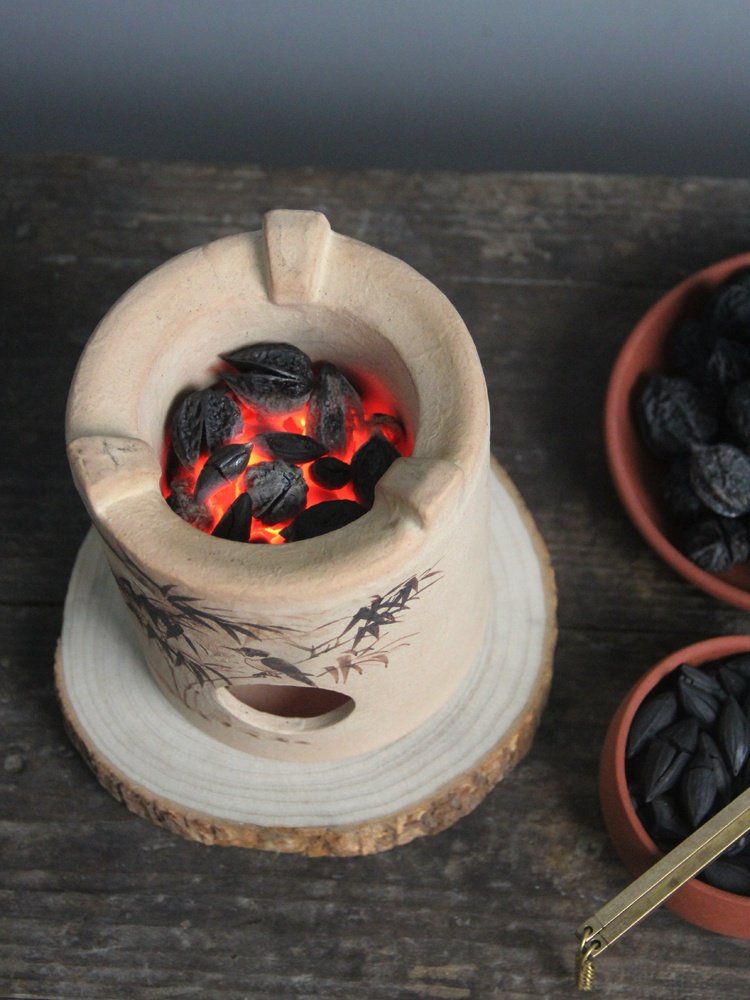 白泥复古炭炉手绘茶炉家用烧水风炉潮州功夫茶茶道