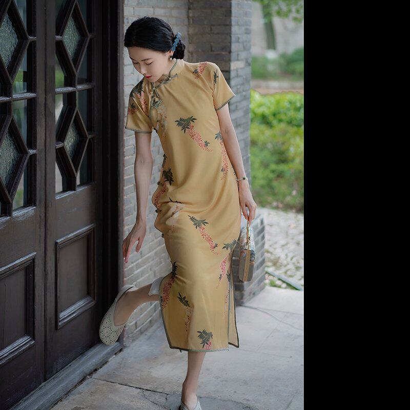 旗袍公子紫藤花复古民国国风古法全开开襟复刻旗袍