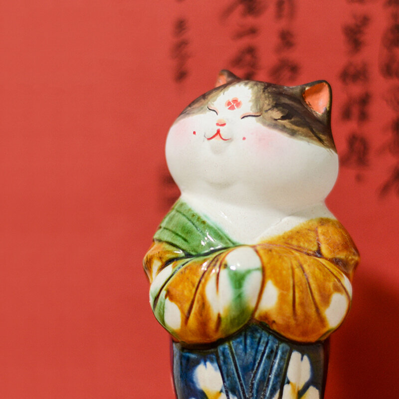 棒潮大叔摆件手办陶瓷猫立仕女唐三彩二马不二潮玩盲盒