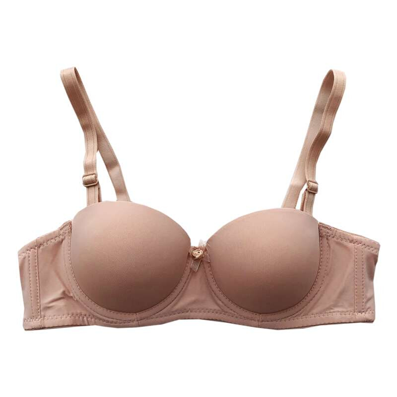 适合小胸b穿的内衣半杯文胸少女光面内衣两排扣a杯肉色胸罩不空杯
