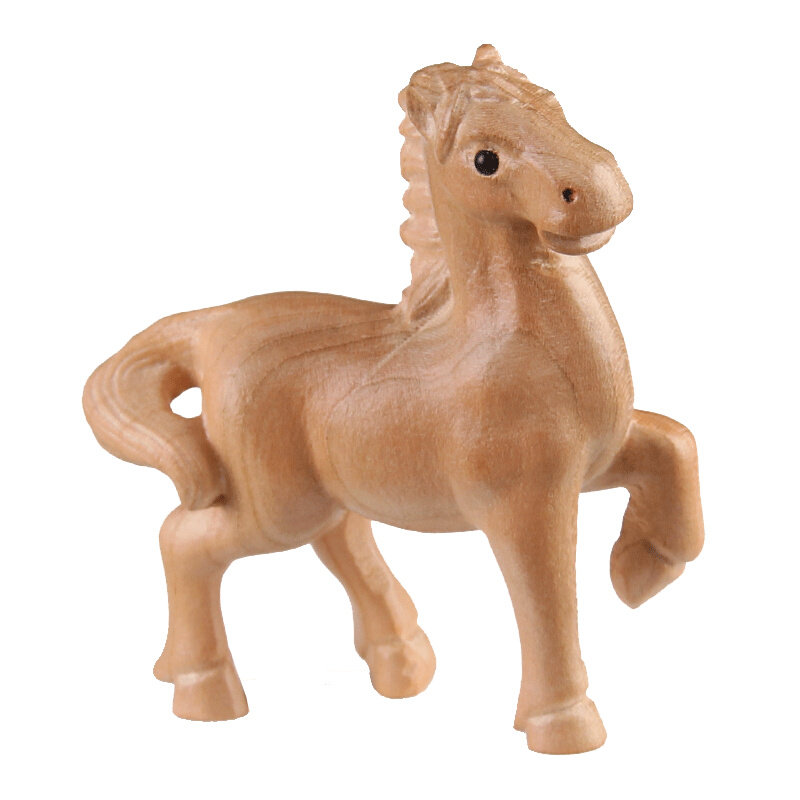 摆件桃木无漆吉祥物手把汽车木马马汽车十二生肖原色木雕