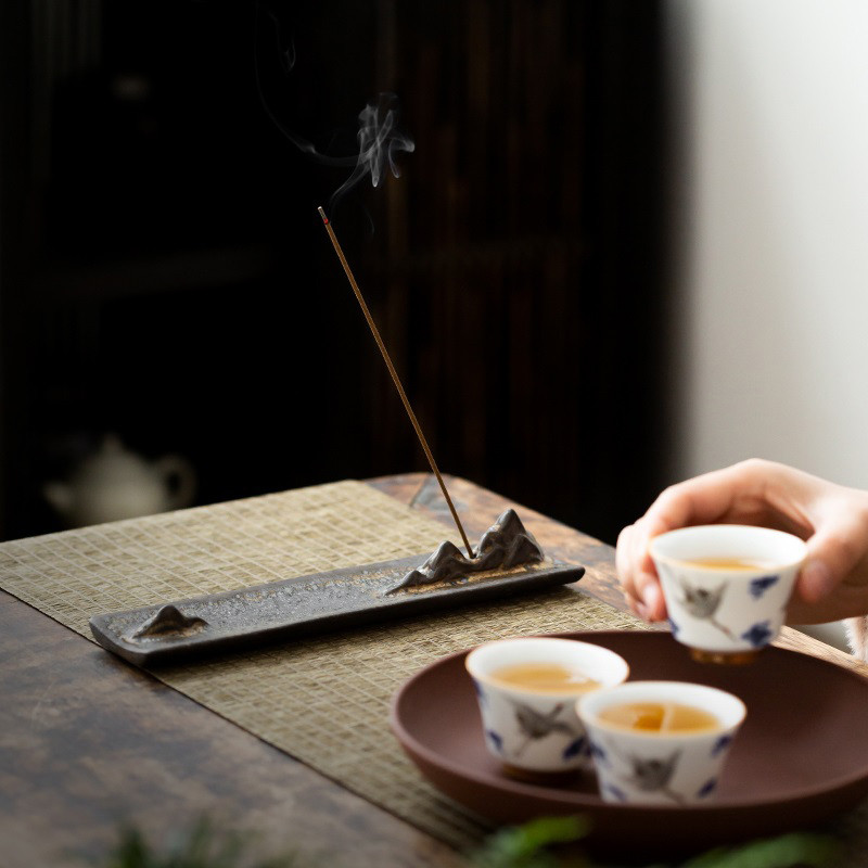 观山香插粗陶香炉辰艺香托鎏金防滑檀香古风茶道