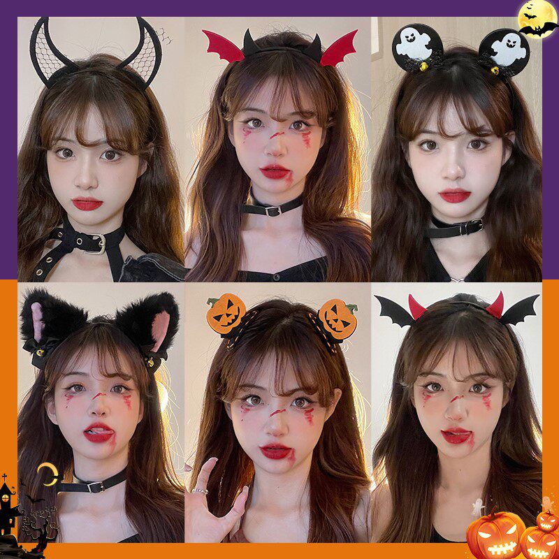 万圣节头饰发箍南瓜黑暗头箍恶魔精灵耳朵朵妆发饰