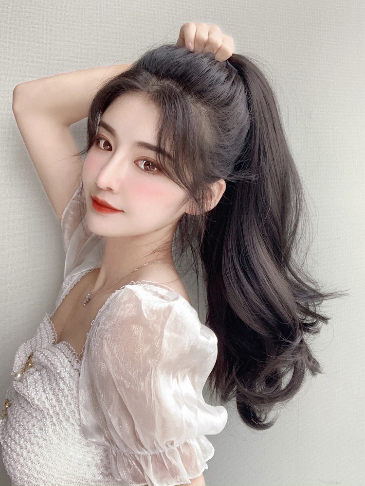 马尾真发辫子高马尾可扎网红女夏假发卷发绑带马尾