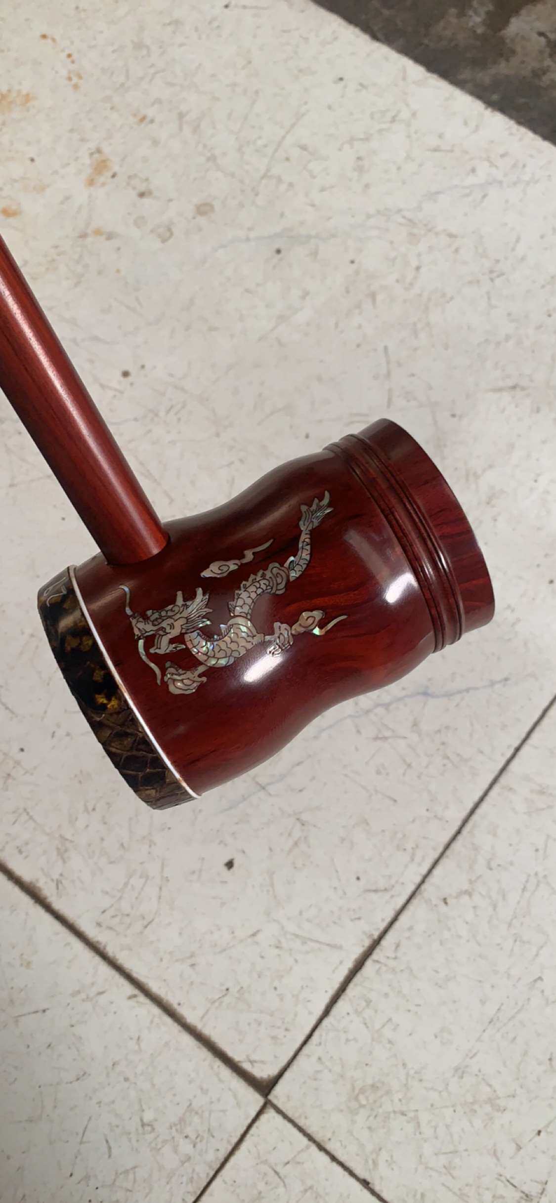 高胡檀木紫檀广东龙头瑞龙杆带贝雕贝壳乐器高胡