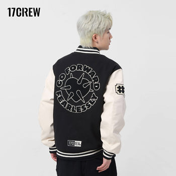 17CREW baseball jacket jacket cotton thickened winter retro embroidered towel embroidered American street style