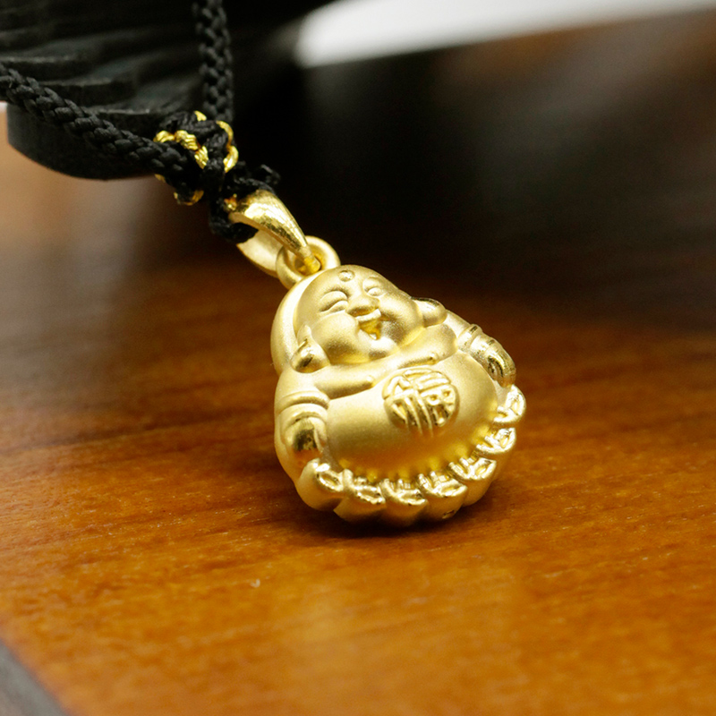 项链艺恒珠宝足金弥勒佛佛黄金吊坠转运红绳颈饰