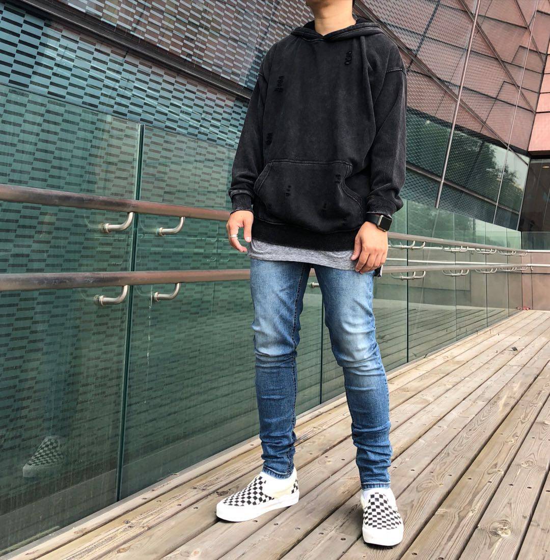 ins同欧美高街风纯色弹力修身小脚洗水牛仔裤 kanye侃爷牛仔长裤