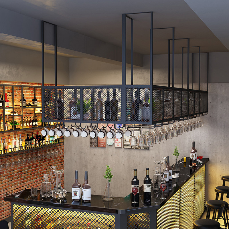 吧台吊架工业酒柜壁挂置物架餐厅吊柜倒挂高脚杯红酒架