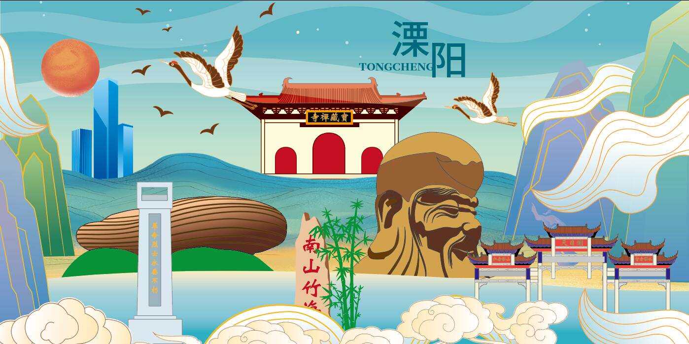 溧阳溧阳市文化展板形象标语宣传栏水墨地标建筑设计素材