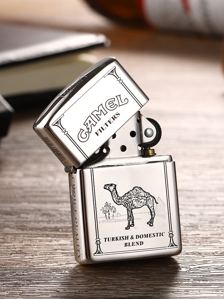 打火机zippo正版美国原装正品纯银五面骆驼万宝路zippo
