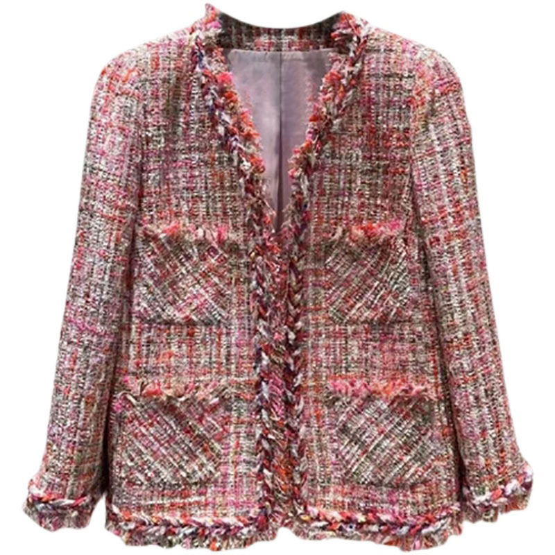 欧阿玛施女装专柜正品2022秋季新款百搭粗花呢小香风长袖外套女