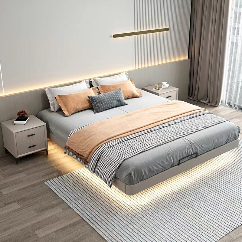 cbd奶油风悬浮床架子排骨骨架榻榻米简约现代实木床