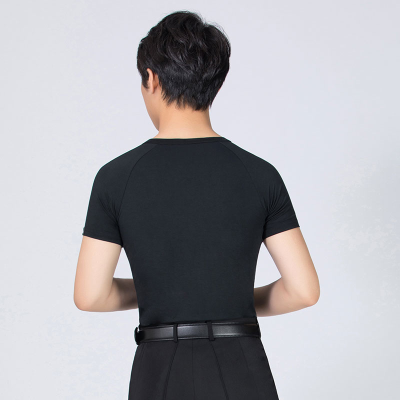丹宝罗摩登舞服男短袖黑色圆领男士舞蹈服装交谊舞摩登舞上装