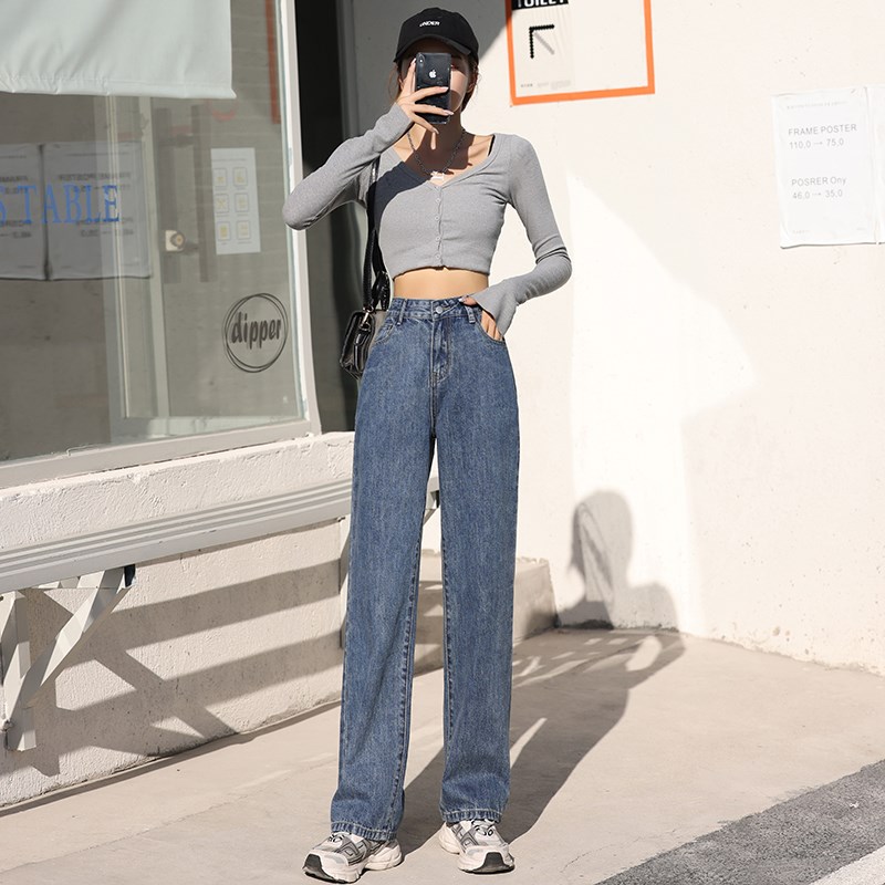 150cm小个子加小码裤子女秋冬加绒高腰牛仔裤145显高穿搭阔腿裤xs