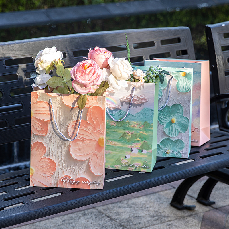 创意油画礼品袋手提袋礼物纸袋袋子文艺节日精美礼品袋