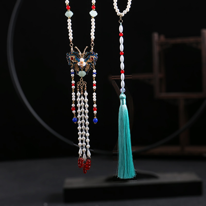 古装汉服璎珞背云配饰明制古风马面裙长款流苏项链