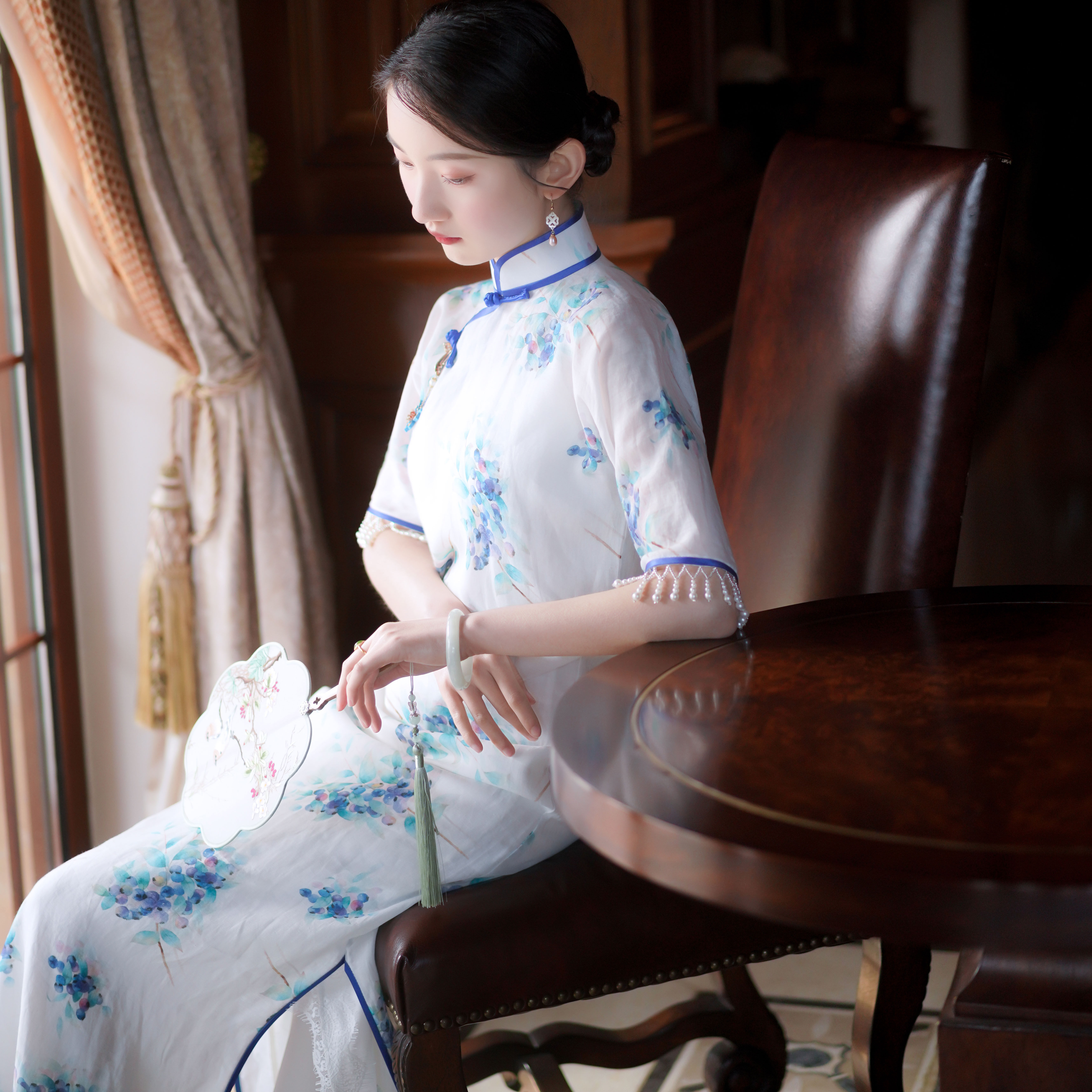 旗袍梦回故里蓝颜复古民国国风古法平裁传统盘扣旗袍