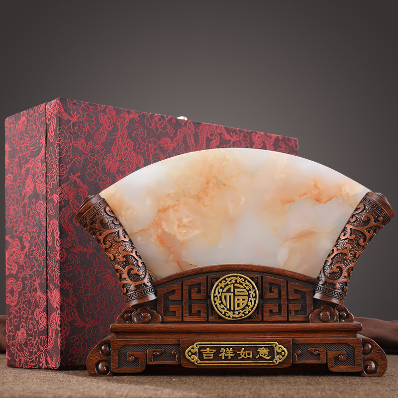 天然玉石红花屏风摆件原石创意个性办公室桌面家居摆件