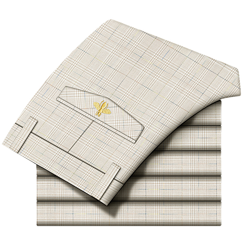 男裤2022年新款休闲裤男修身米色格子长裤男垂感冰丝裤子男西裤