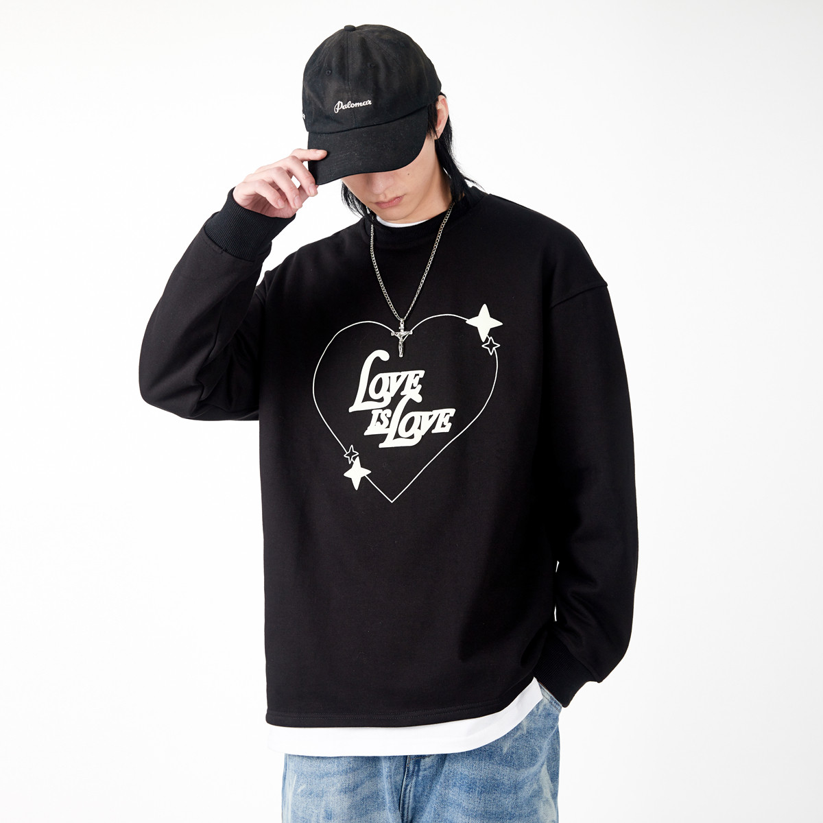 春秋季新款圆领love卡通印花套头卫衣男休闲韩版宽松运动外套潮