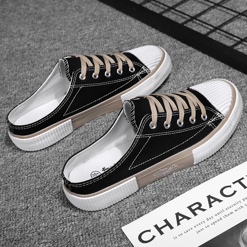 帆布鞋男夏季新款韩版懒人拖鞋休闲半拖鞋潮流透气布鞋百搭板鞋潮