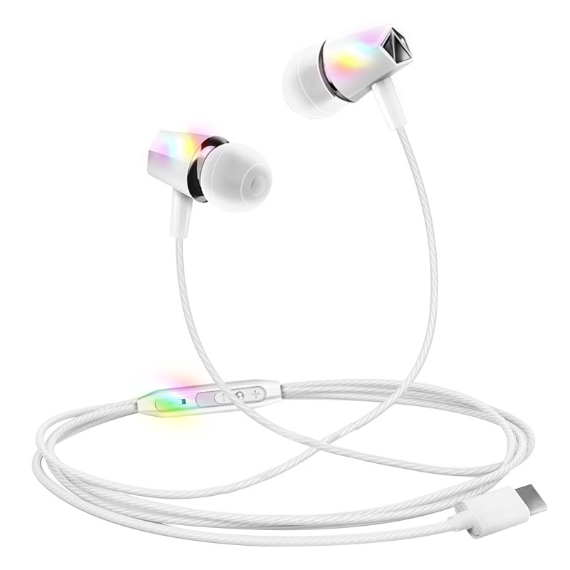 解放者q9发光type-c入耳耳机有线带麦运动夜光手机耳机