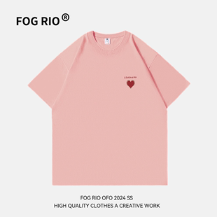 FOG RIO重磅原创设计新款2024潮牌纯棉重磅情侣短袖T恤男女纯棉t