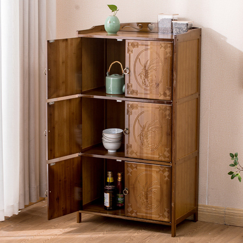 中式餐边柜置物架家用复古微波炉后现代储物柜阳台整理餐边柜