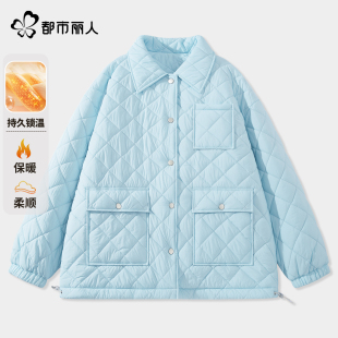都市丽人白色棉服女款2025新款爆款大口袋夹棉外套棉袄轻薄棉衣A