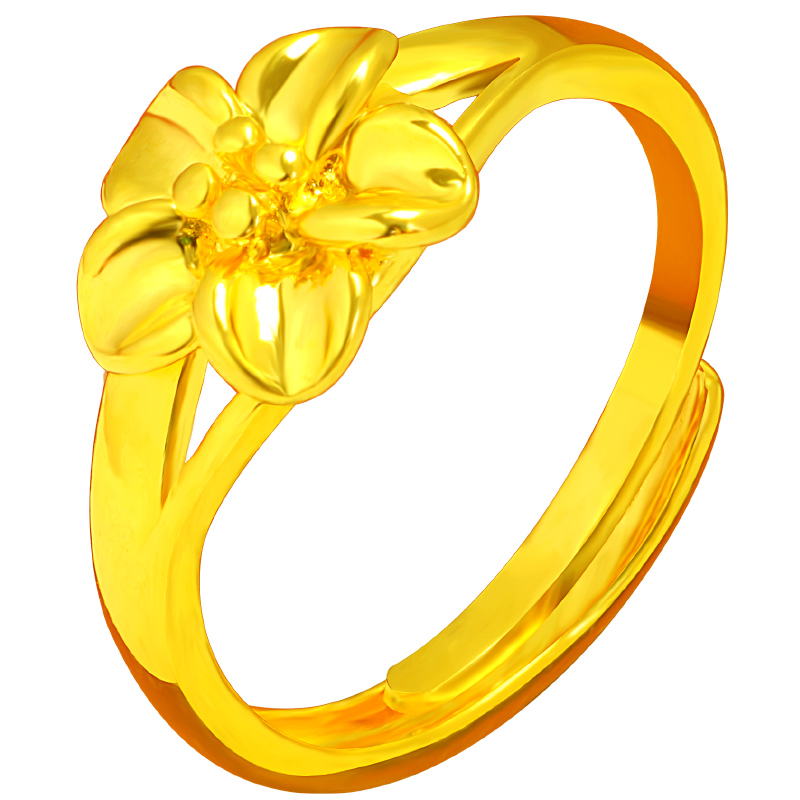 戒指指戒生日金戒指简约复古黄金花朵活口尾戒戒指