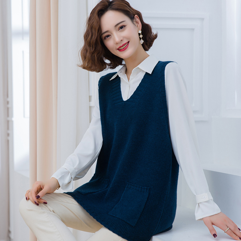 胖mm春秋针织马甲背心女中长款宽松大码坎肩外搭v领无袖毛衣薄款