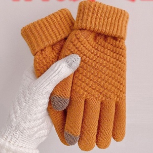 AL可爱学生触屏全分指手套菠萝纹骑车防寒保暖毛