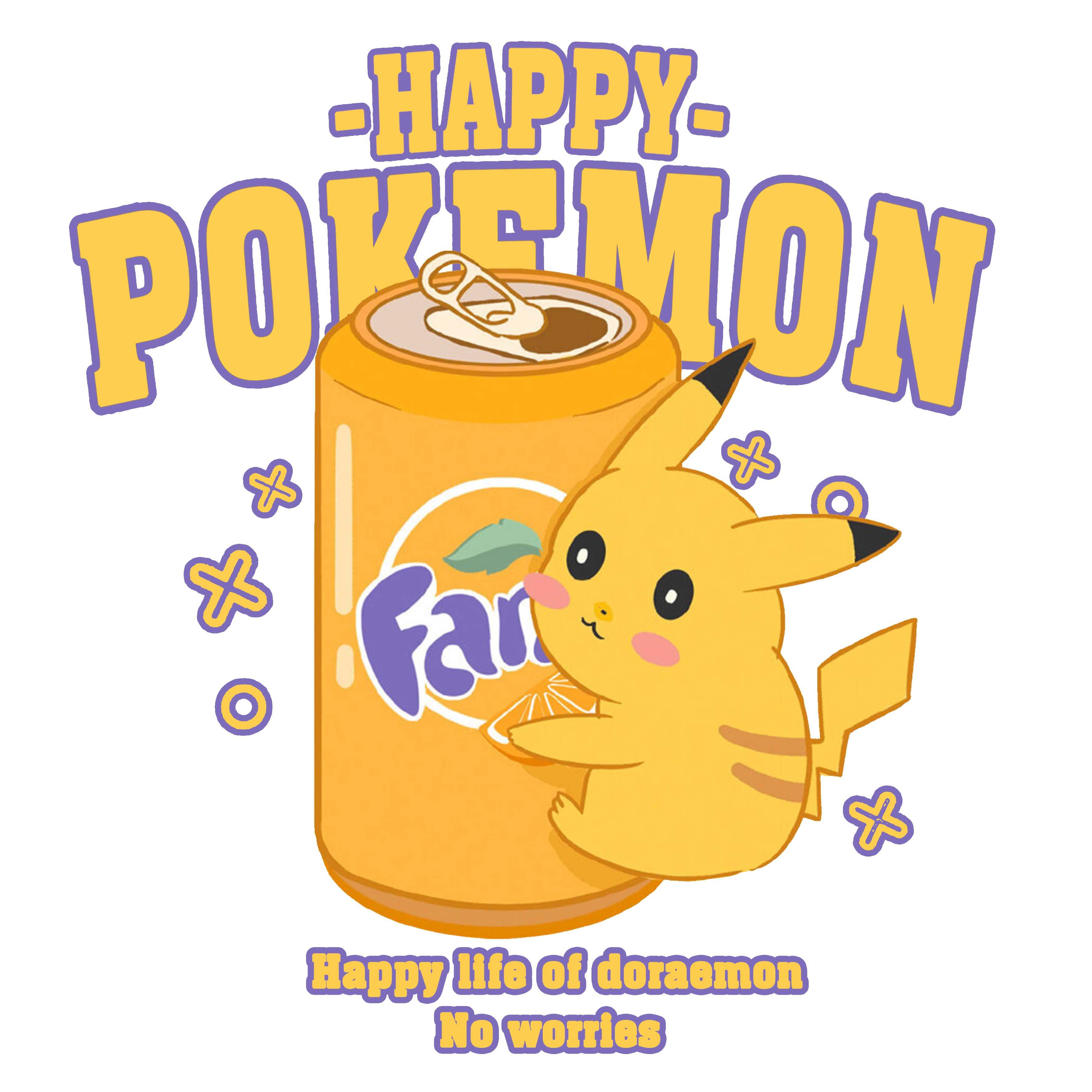 神奇宝贝联名饮料卡通短袖恤男宽松港风可乐动漫t恤