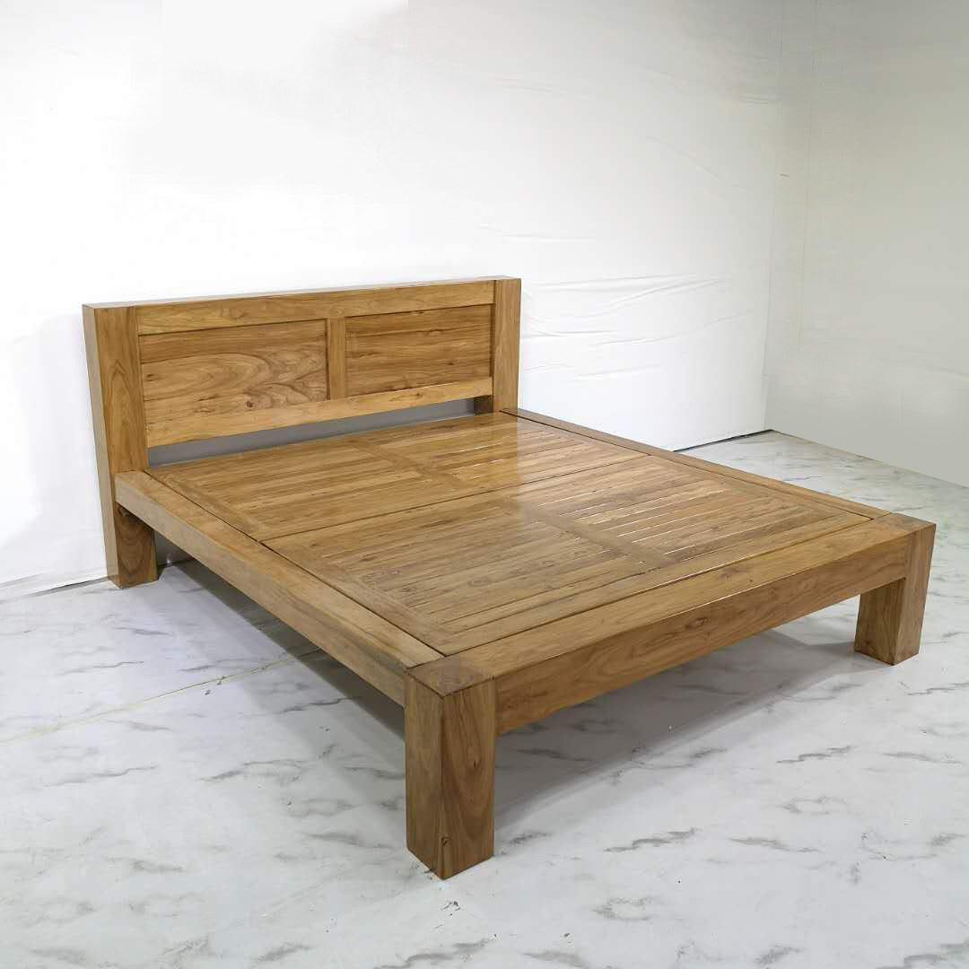 榆木双人床超重实木大床18米平尾卧室单人学生实木床