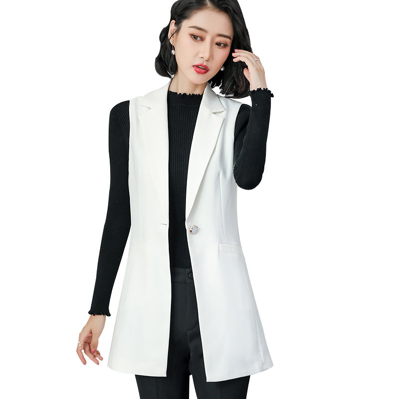 白色马夹外套女中长款马甲背心春秋韩版外穿职业西装坎肩西服外搭