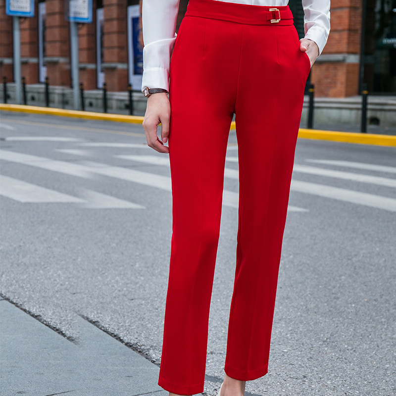 本命年红色裤子子女春秋休闲休闲裤女显时尚百搭休闲裤