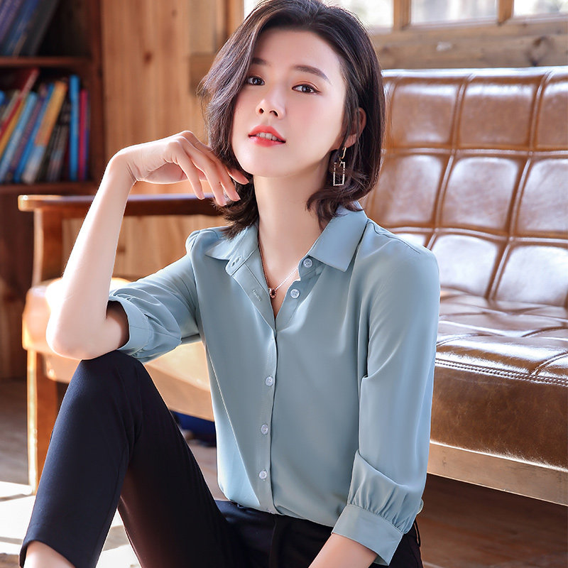 灰色衬衫女七分袖薄款垂感职业女装夏季气质中袖雪纺衬衣上衣潮