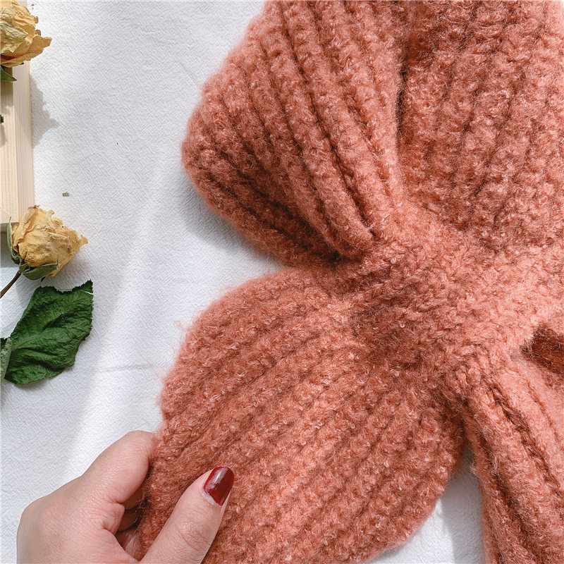 韩版针织小围巾女秋冬交叉蝴蝶结鱼尾型百搭装饰毛线围脖晚晚同款