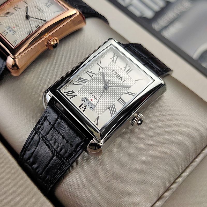 西亚尼全自动机械表长方形镂空男士手表正品牌皮带商务十大潮男表