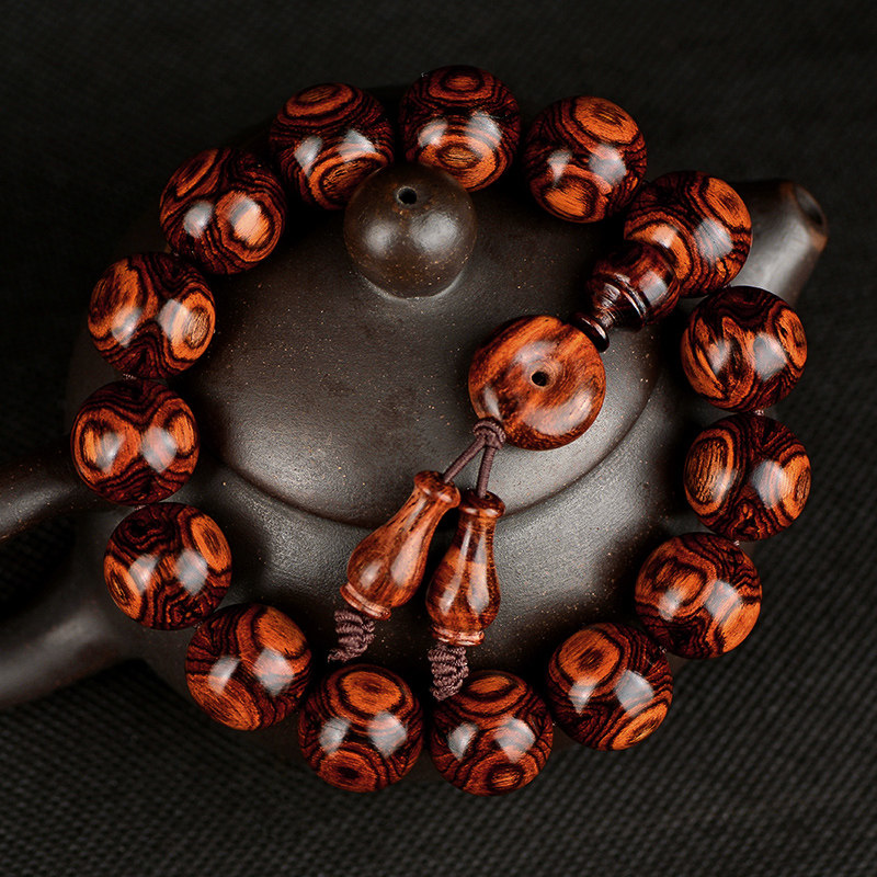 海南黄花梨手串满鬼眼鬼脸佛珠14mm15收藏孤品实拍手链