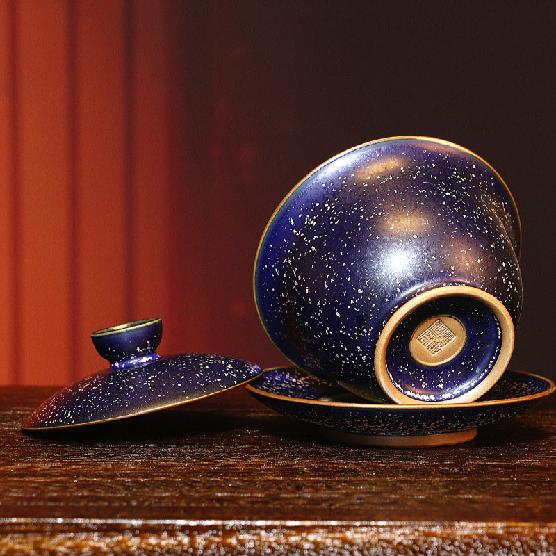 盖碗任晓飞驺虞陶瓷盖杯三才手工原矿钧瓷神垕盖碗